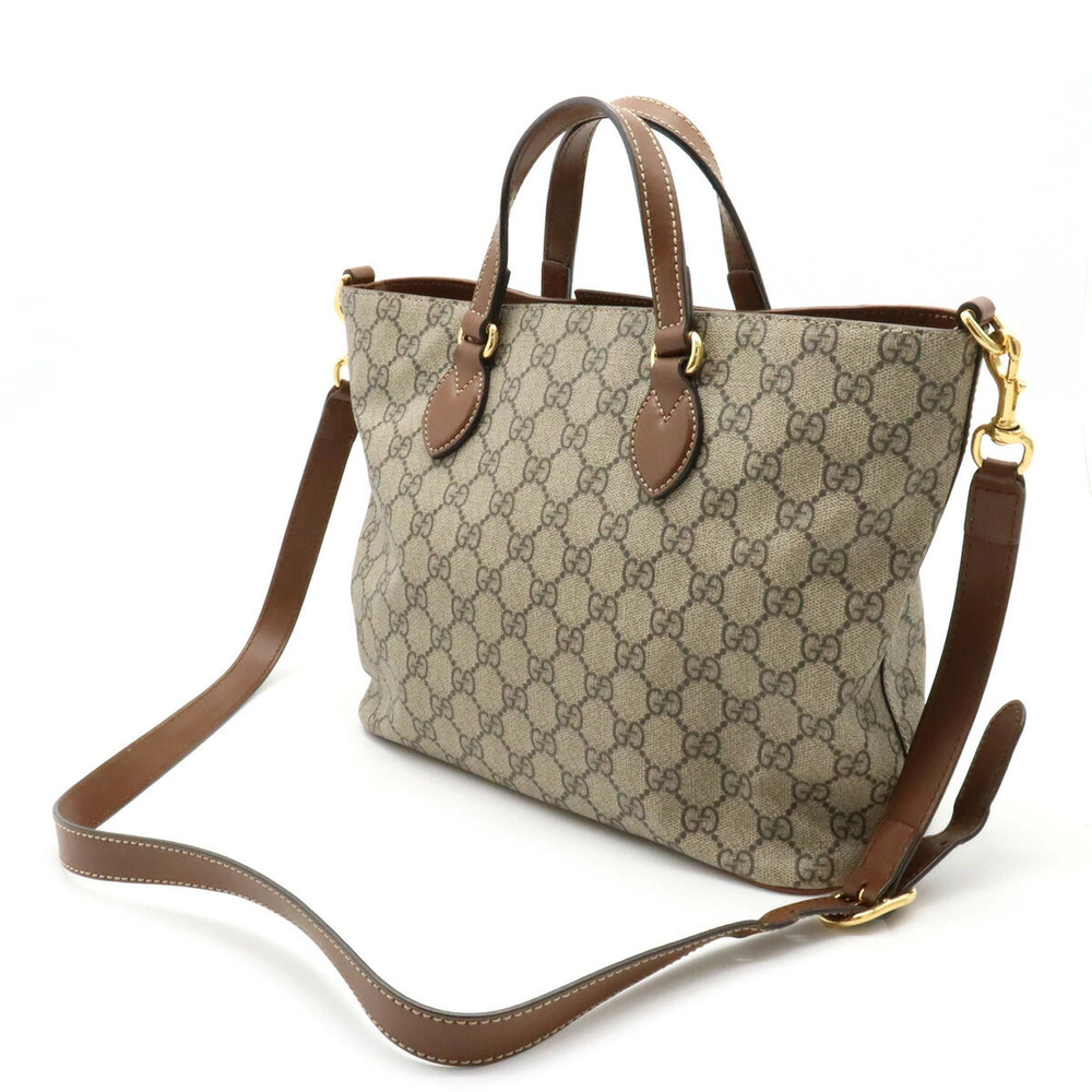 Gucci Supreme Shoulder Beige Brown Cream Bag Leather Handbag Tote GG Brown Cream